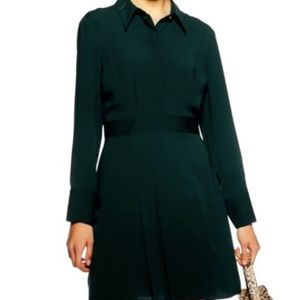 Top Shop Green Pleated Mini Shirt Dress size 6